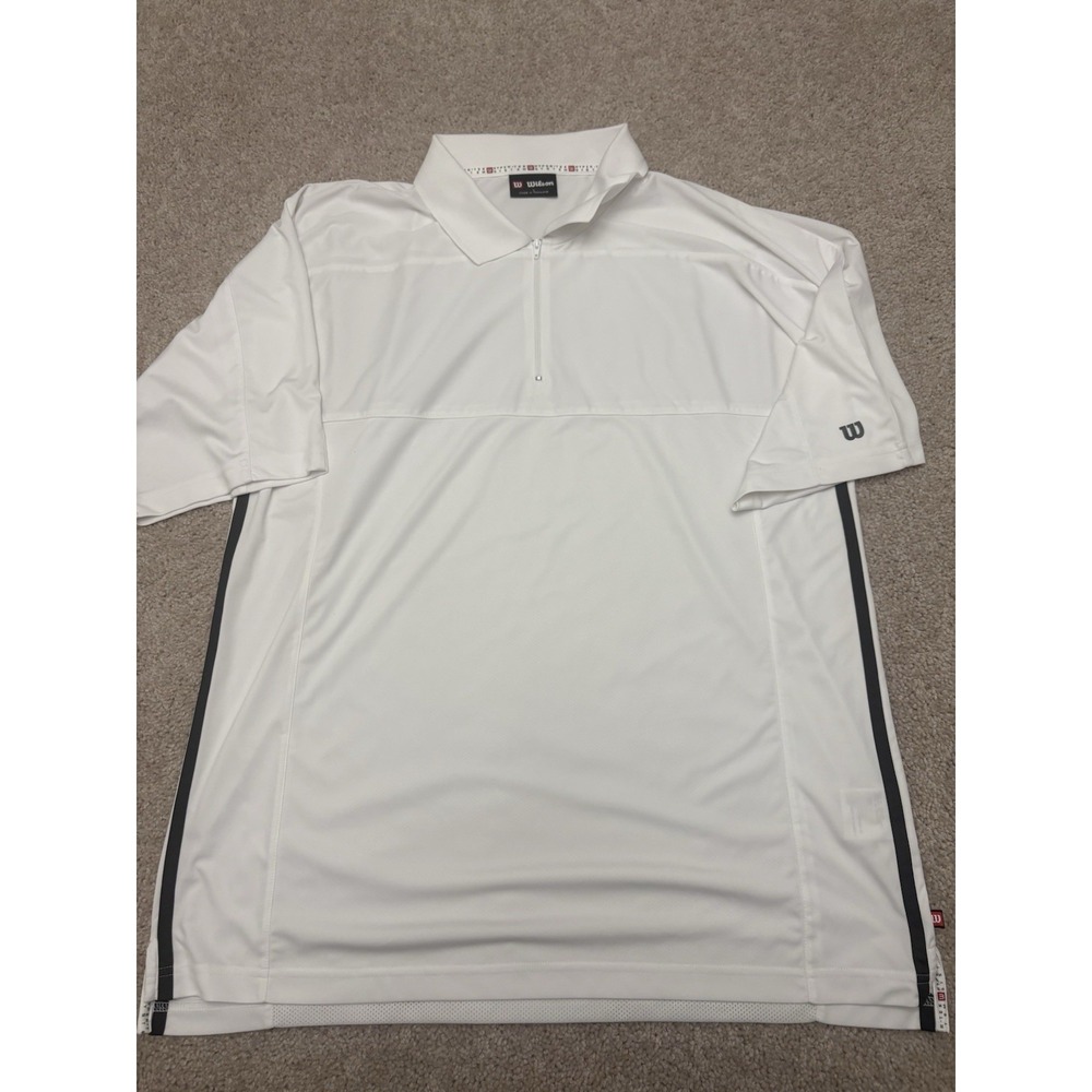 Men's Wilson White Seamless Polo Short Sleeve Shirt Tennis Size Large
